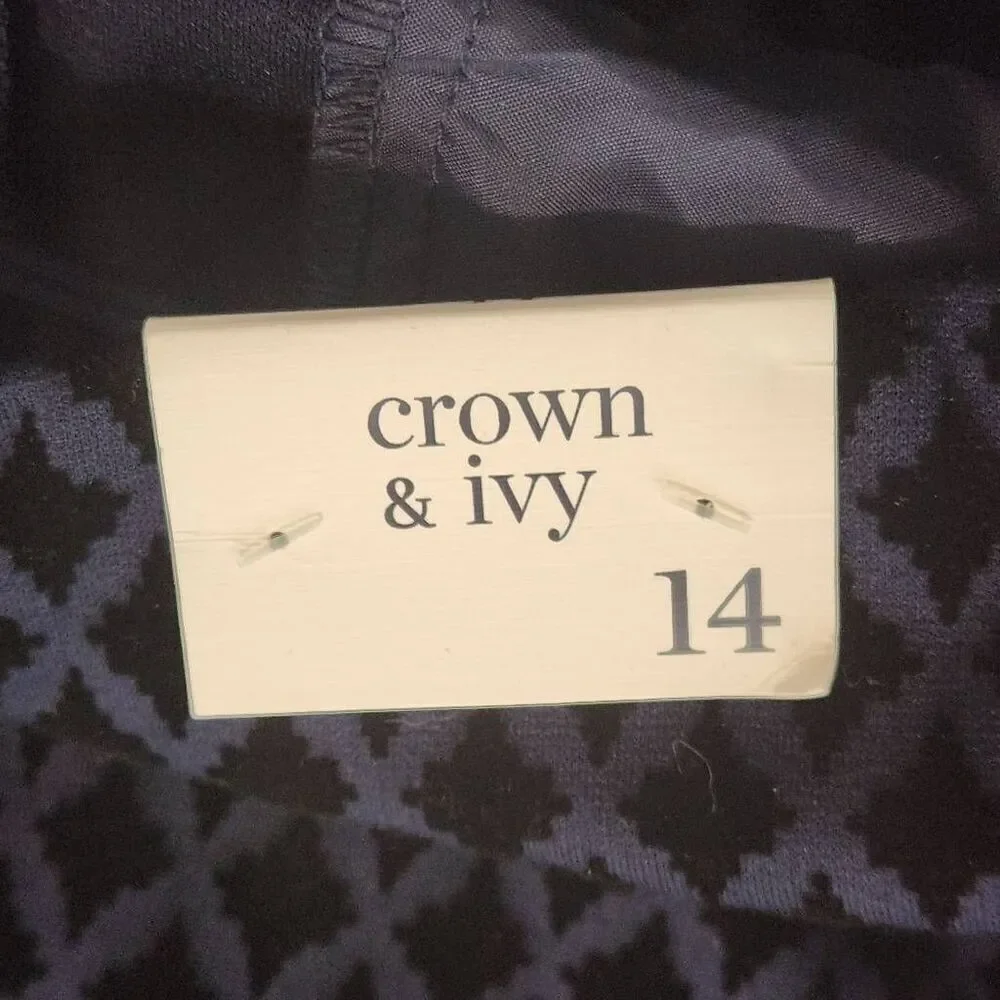 Crown & Ivy Black Velvet Diamond on Blue Pull On Pants Size 14 (7349)